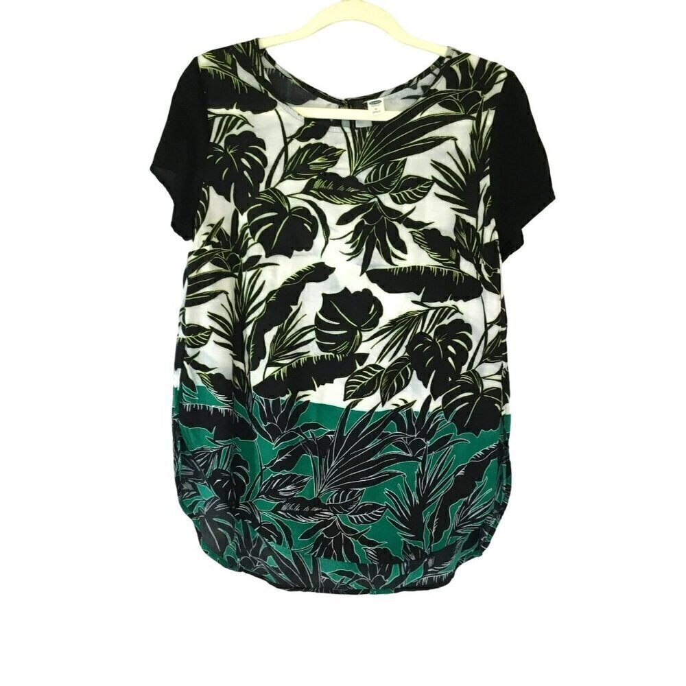 Old Navy Blouse Tropical Floral Colorblock Short Sleeve Pullover Size Medium